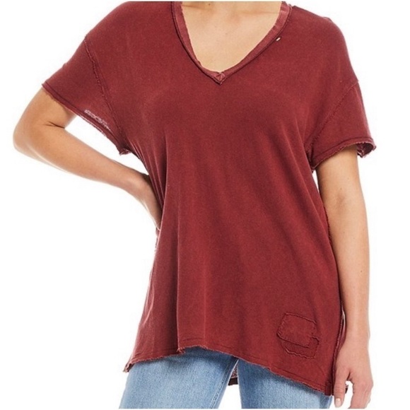 Free People Joni Short Sleeve distressed V-Neck - Picture 1 of 12